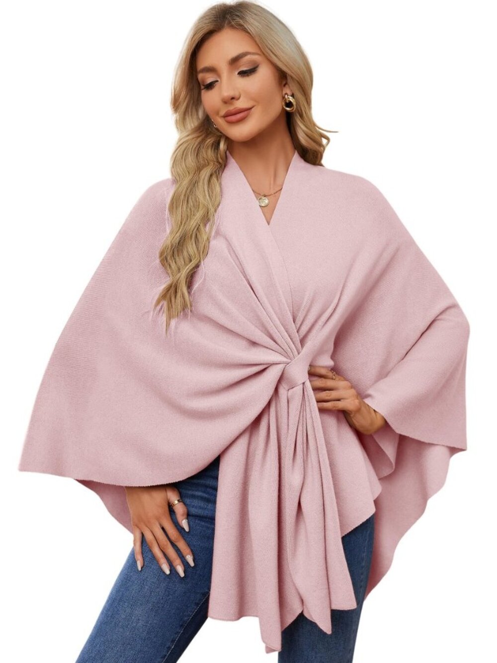 Women Elegant Shawl Wrap Open Front Poncho Sweater Spring Fall Winter